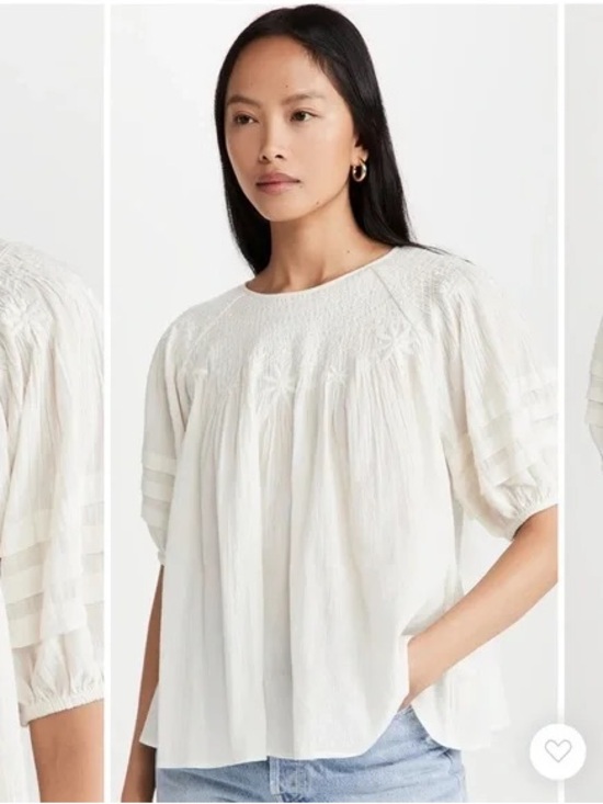 Madewell Tops - Madewell Ivory embroidered Smocked  Blouse with puff sleeves 100% cotton